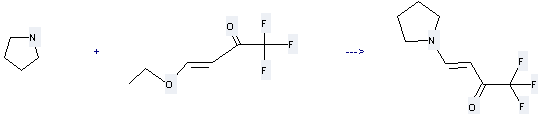 3-Buten-2-one, 4-ethoxy-1, 1, 1-trifluoro-, (3E)- can react with Pyrrolidine to get 1, 1, 1-Trifluoro-4-pyrrolidin-1-yl-but-3-en-2-one.